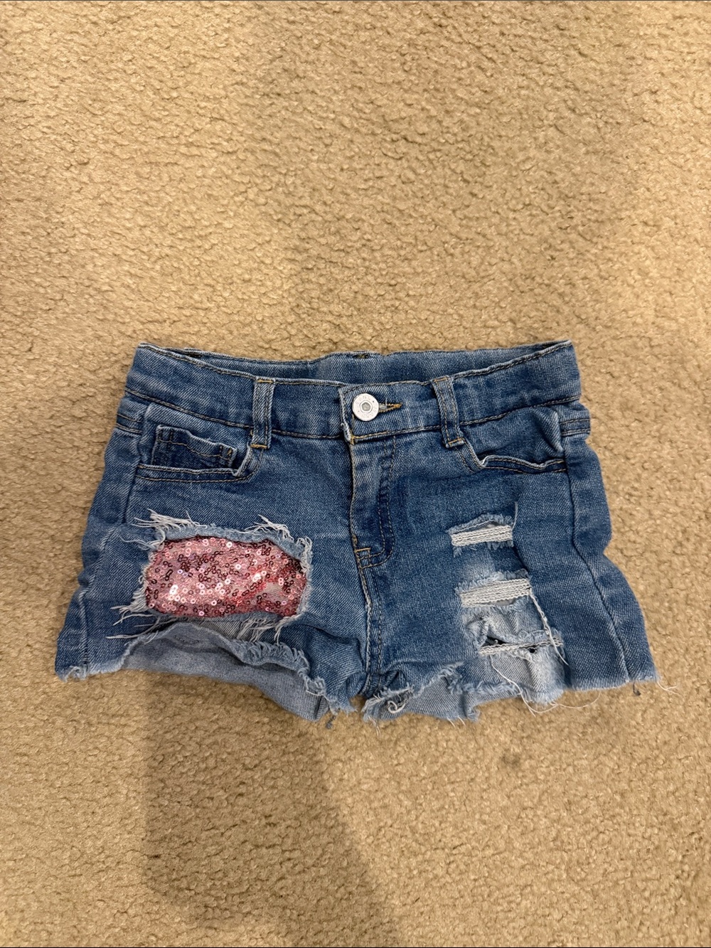 Girls Denim Shorts with Pink Sequin Patch by Sparkle in Pink